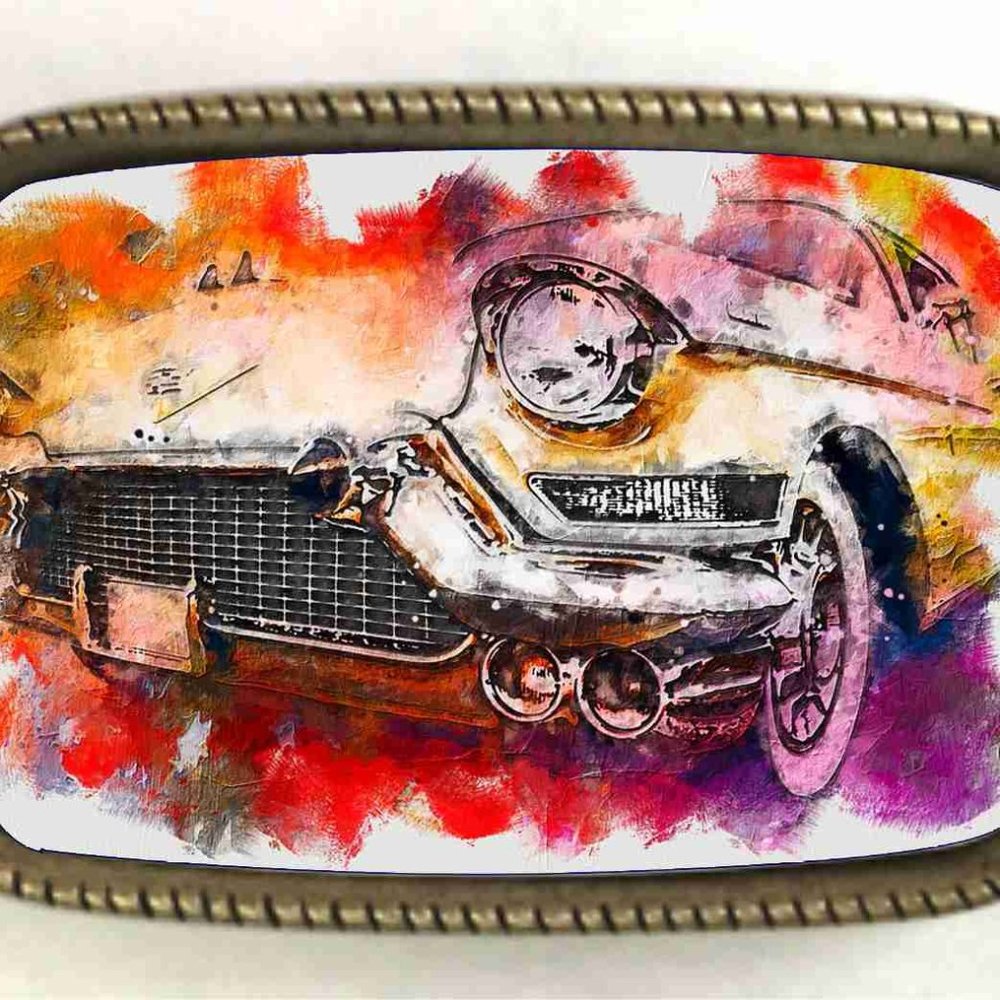 Vintage 1958 Cadillac Car All Brass Belt Buckle Fits Mens Belts to 1 1/2 Inches
